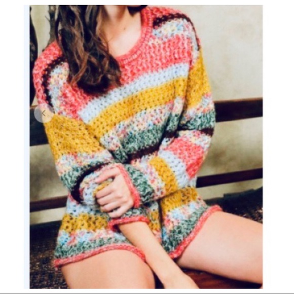 ShopEvelynne Sweaters - MULTI COLOR BLOCK STRIPED BOHO CHIC SWEATER